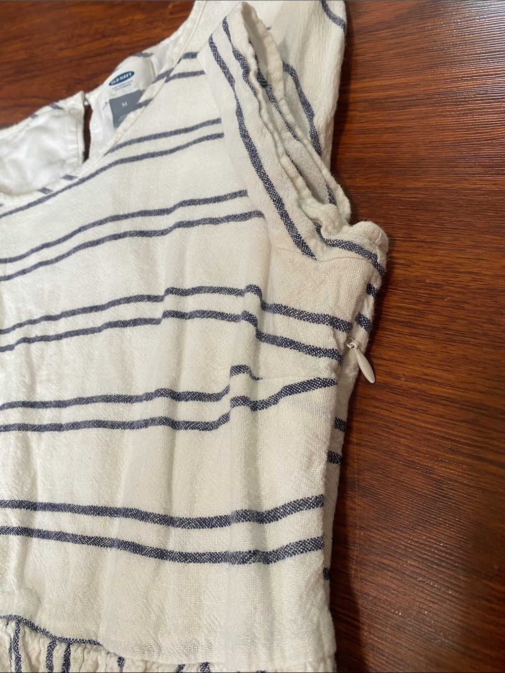 Old Navy Women Cream Dress with Navy Stripes - Short Sleeve Casual - Picture 4 of 4